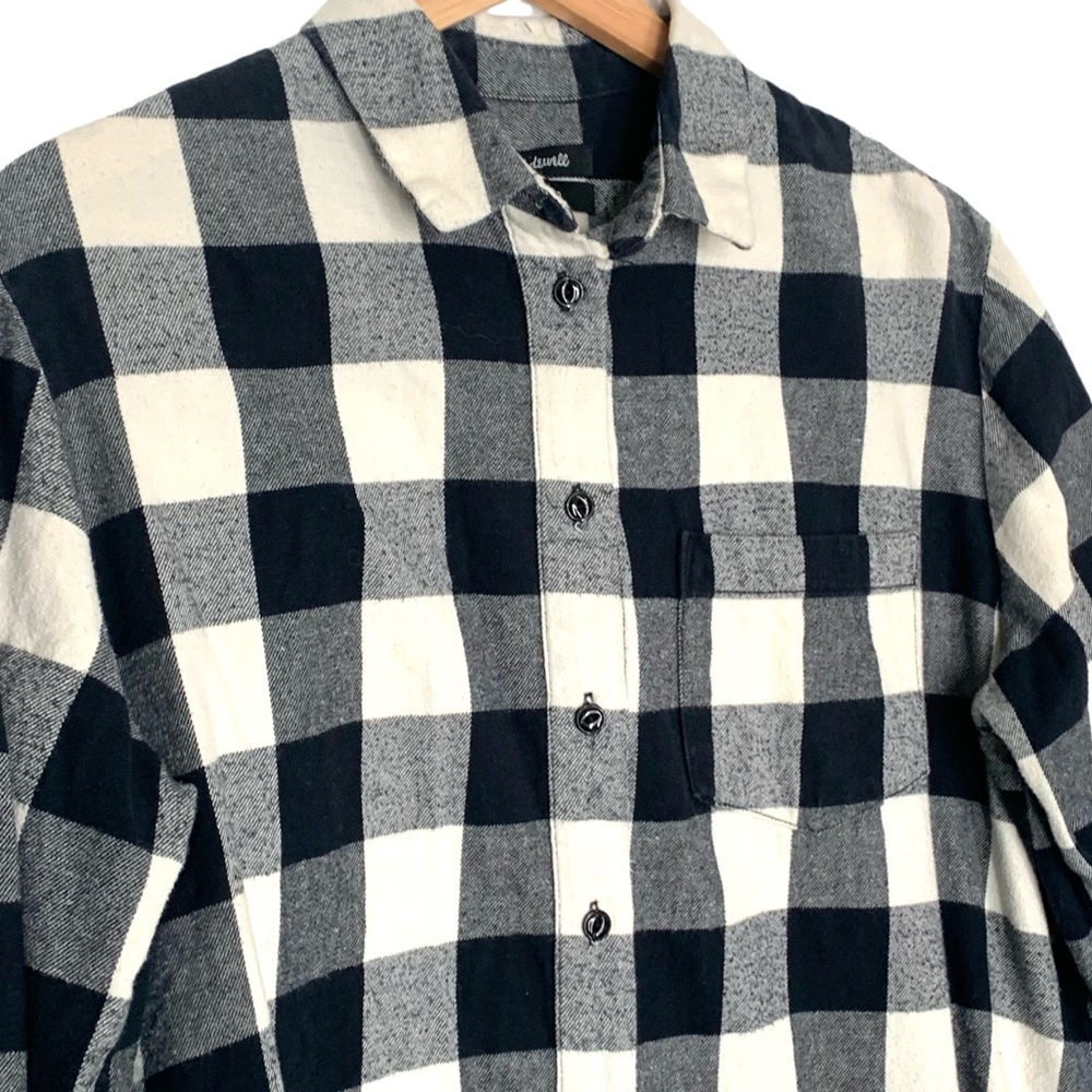 Madewell Oversized Boyfriend Flannel Top Black White Buffalo Plaid Size Small - Picture 3 of 11